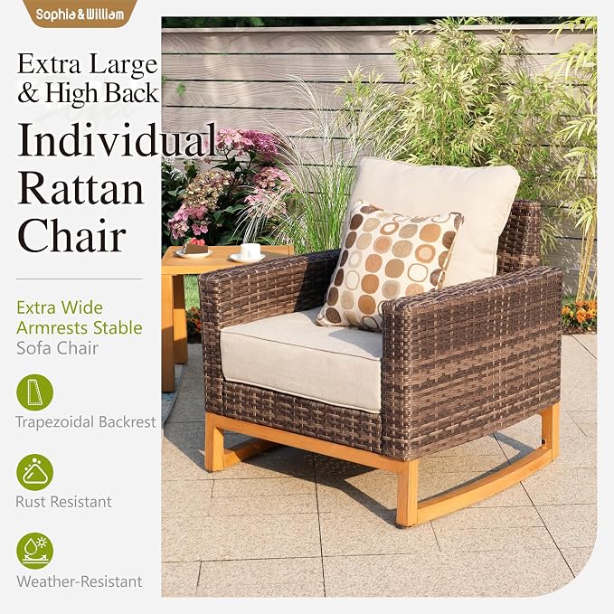 Sophia & William Large Patio Furniture Set, 8 Piece Luxury Rattan Outdoor - Image 4