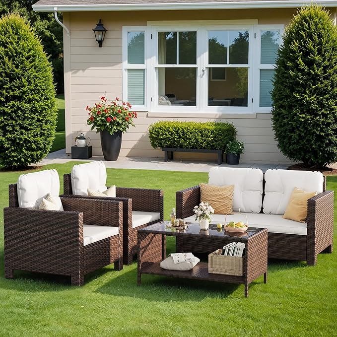 Homall 4 Pieces Patio Furniture Sets Rattan Chair Wicker Conversation Sofa Set - Image 2