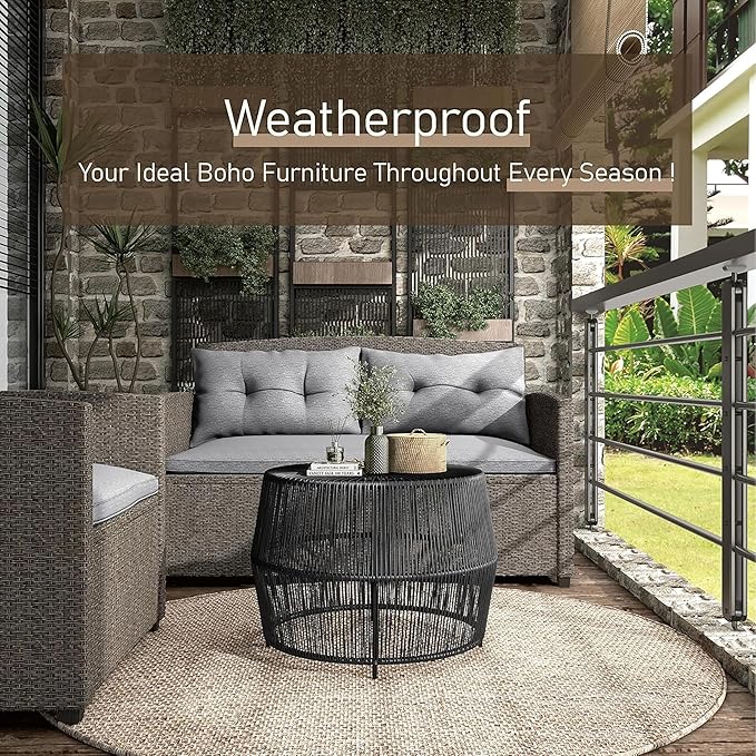 Furniture of America Ysar Boho Rattan Round Coffee Table Outdoor - Image 10