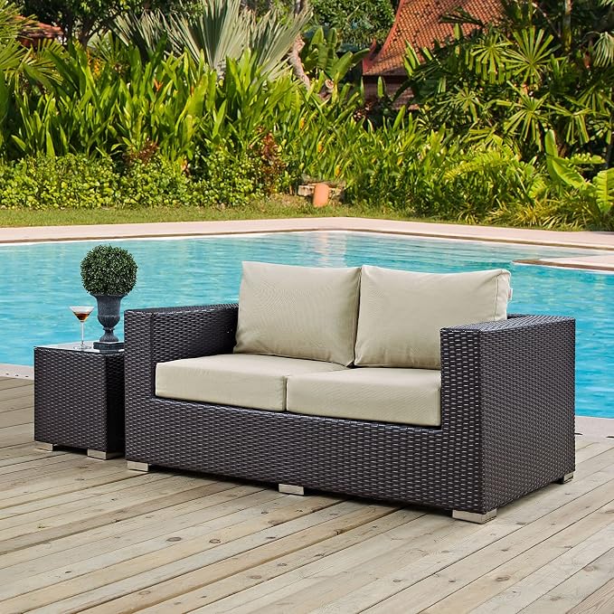 Modway Convene Wicker Rattan Outdoor Patio Loveseat - Image 2
