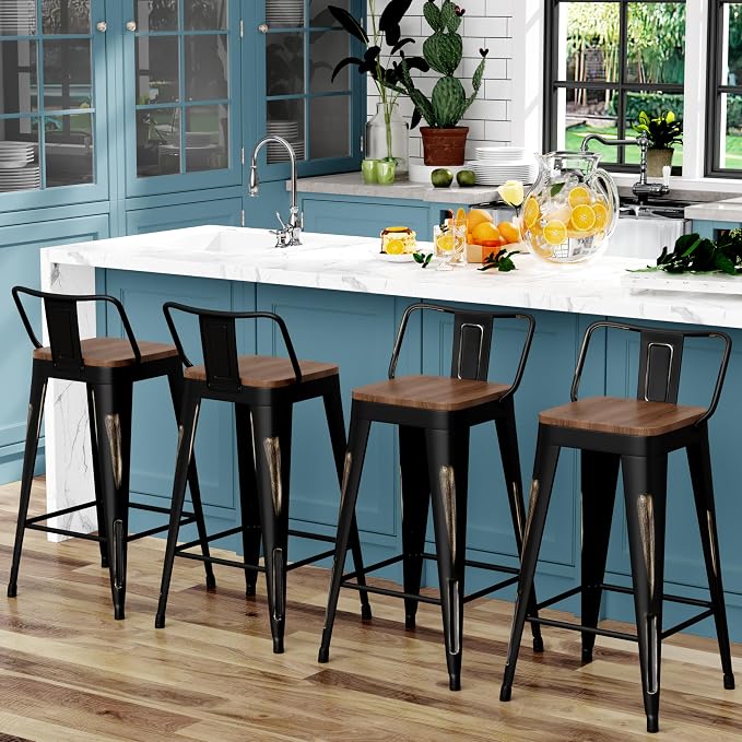 WENTMENT Bar Stools Set of 4 Counter Height Bar Stools Metal Barstools - Image 5