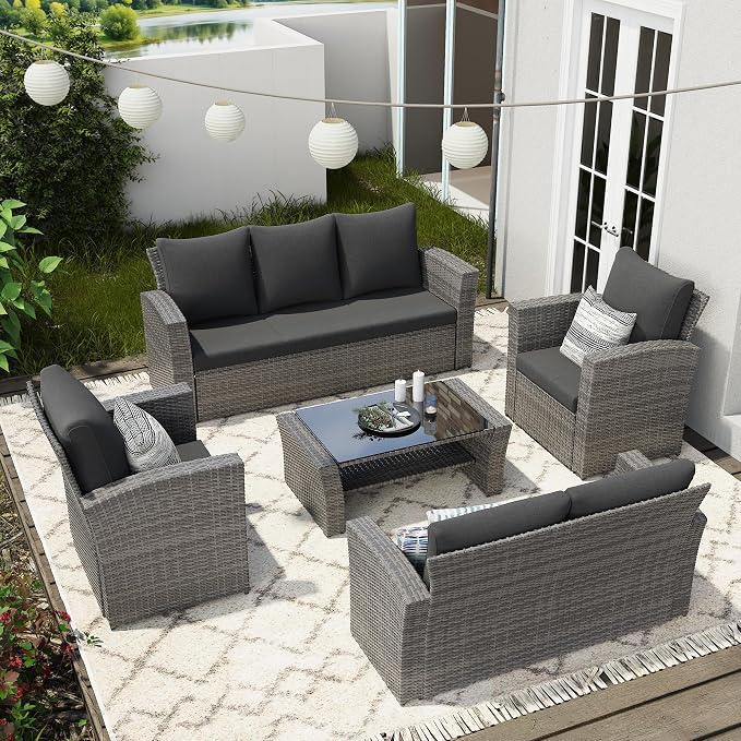 Wisteria Lane 5 Piece Patio Furniture Set, Wicker Outdoor Patio Conversation by WisteriaLane
