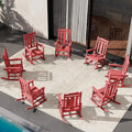 SERWALL HDPE Outdoor Rocking Chair Red Set of 8, All Weather Patio Rocking Chair by SERWALL