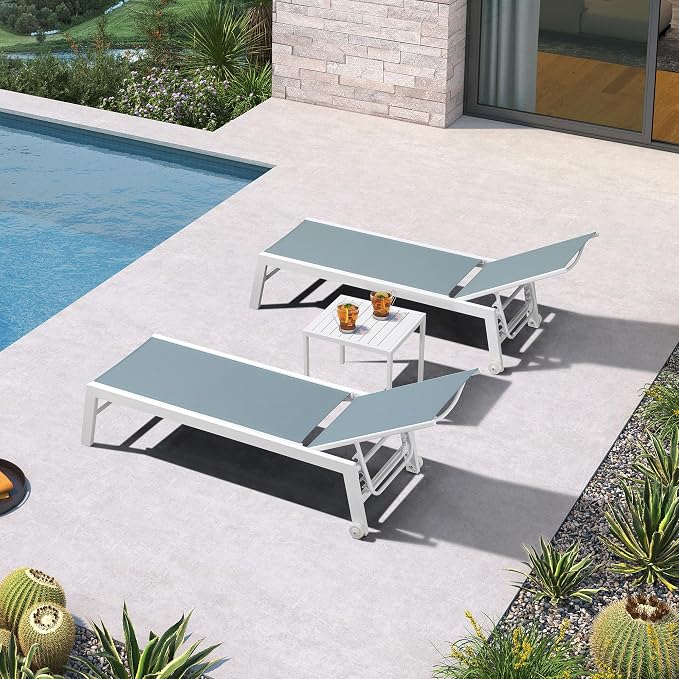 PURPLE LEAF Lounge Chair Outdoor Set of 2 White Aluminum Lounge Chair - Image 3