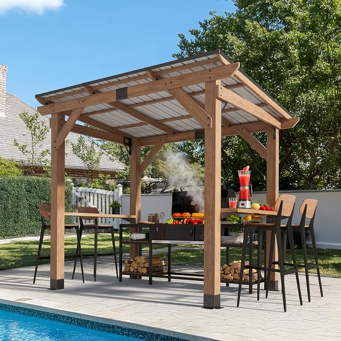 CHARMELEON Grill Gazebo 6 x 8 FT, Cedar Wood BBQ Gazebo - Image 2