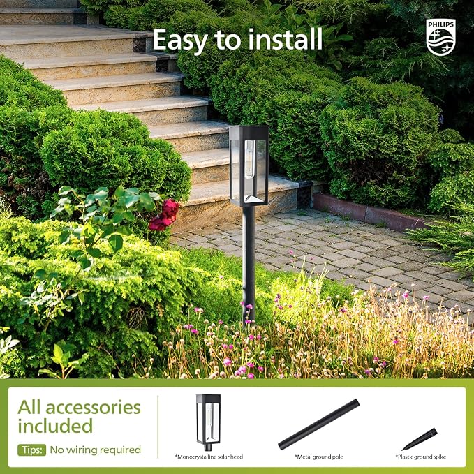 Philips 2 Packs Solar Pathway Lights Outdoor, Glass Metal Led Garden Landscape - Image 7