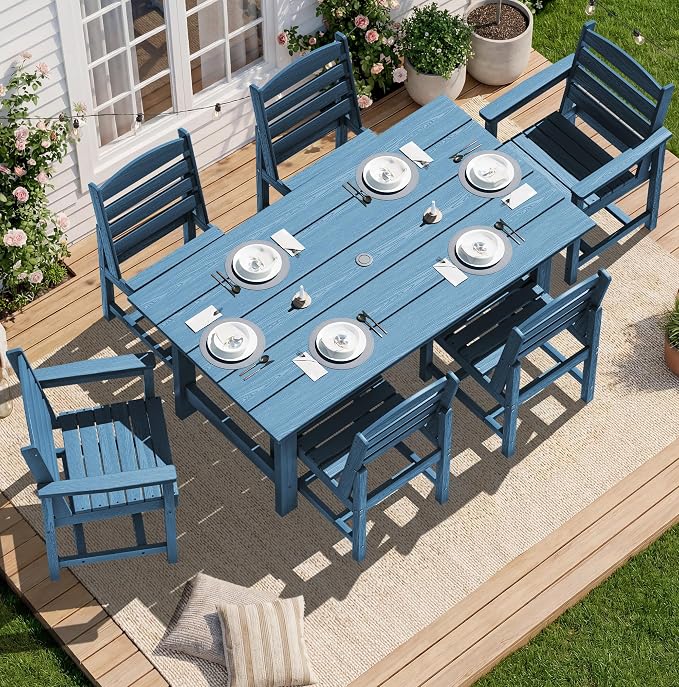 SERWALL Patio Dining Sets for 6 Person, HDPE Dining Set by SERWALL