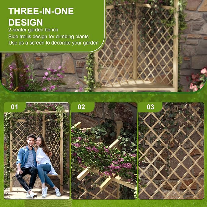 Outsunny 55" Garden Arch Bench, Wooden Trellis Park Bench - Image 4