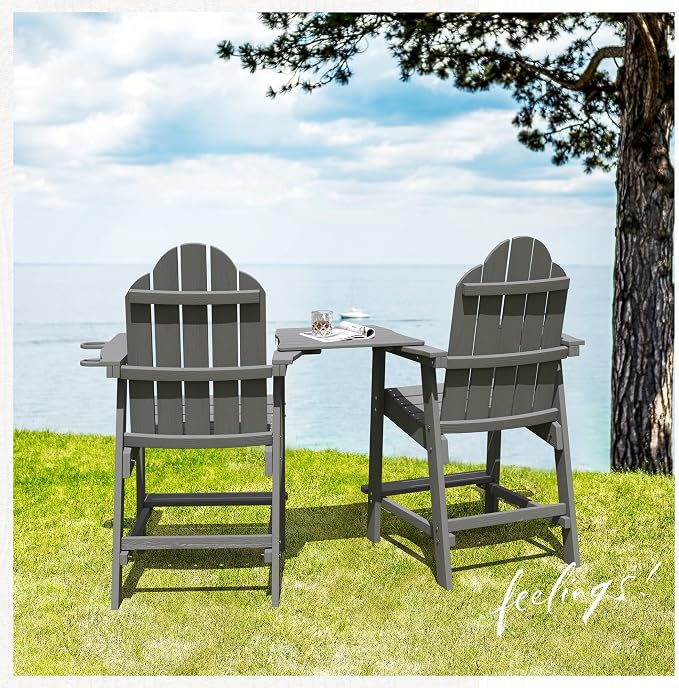 LUE BONA Tall Adirondack Chair Set of 2, All Weather HDPS Bar Height Adirondack - Image 6