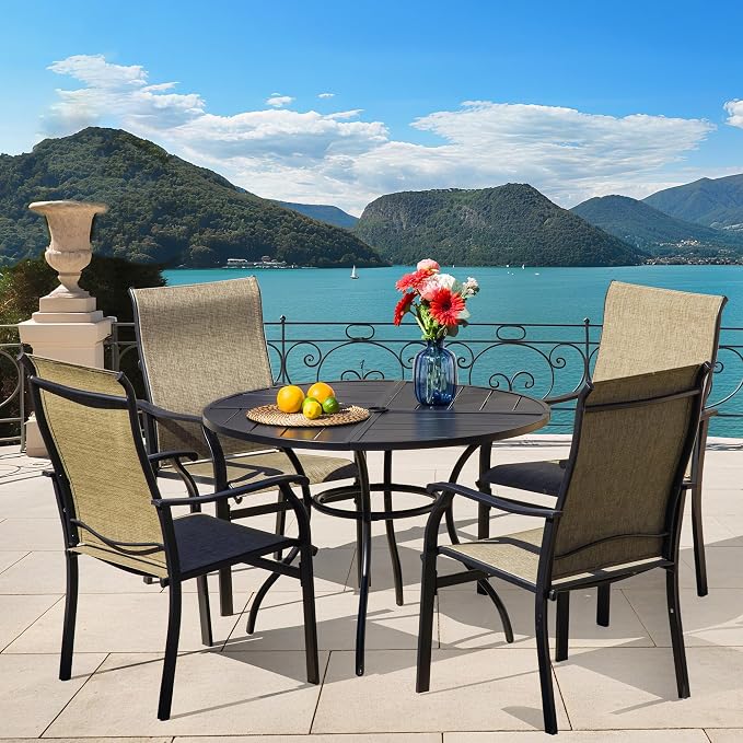 Sour Citrus Round Outdoor Metal Patio Dining Table - Image 7