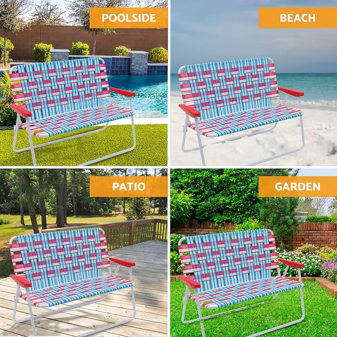 Camp & GO 16.5" High Seat Outdoor Double Wide Loveseat Web Folding Chair - Image 4