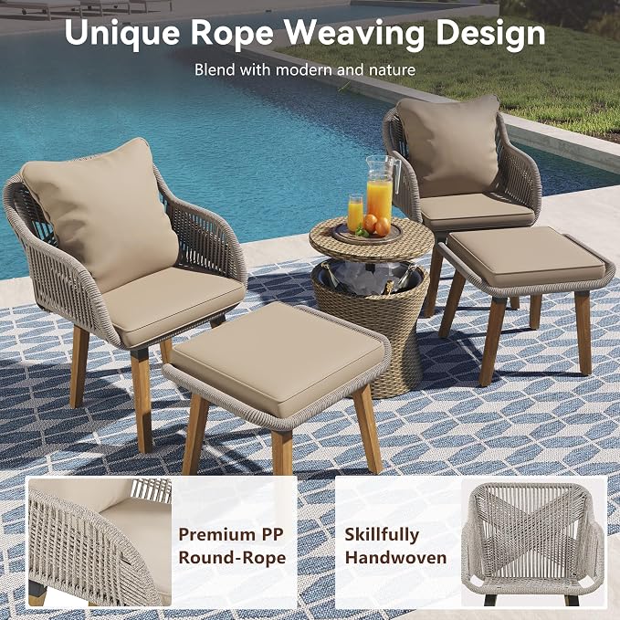 Merax 5 Pieces Patio Furniture Chair Sets, Patio Conversation Set - Image 2