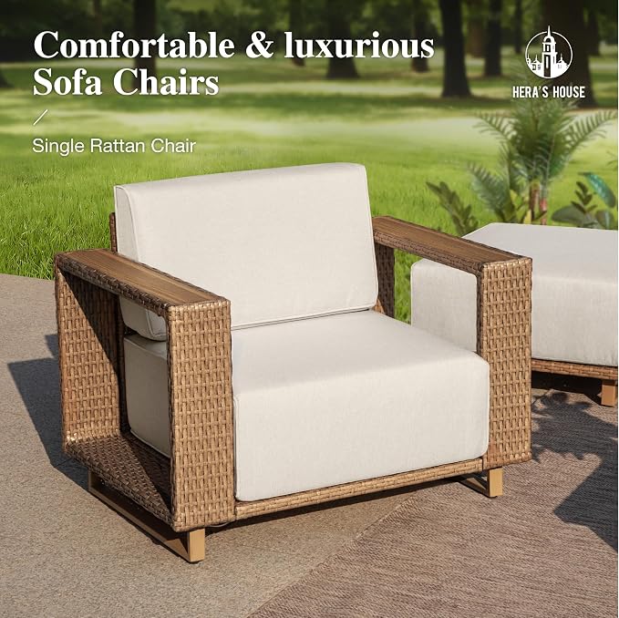 HERA'S HOUSE 4 Pieces Patio Furniture Set, 2 Outdoor Rattan Wicker Armchairs Set - Image 8