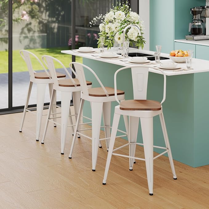 Aklaus Swivel Bar Stools 26 inch Swivel Counter Height Metal Barstools Set of 4 - Image 9