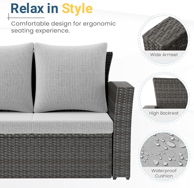 Wisteria Lane All Weather Wicker Patio Couch, 3 Seats Patio Sofa - Image 3