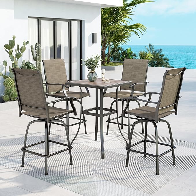 MFSTUDIO 5 Piece Outdoor Swivel Bar Set, Outdoor Bar Table and Chairs Set by MFSTUDIO