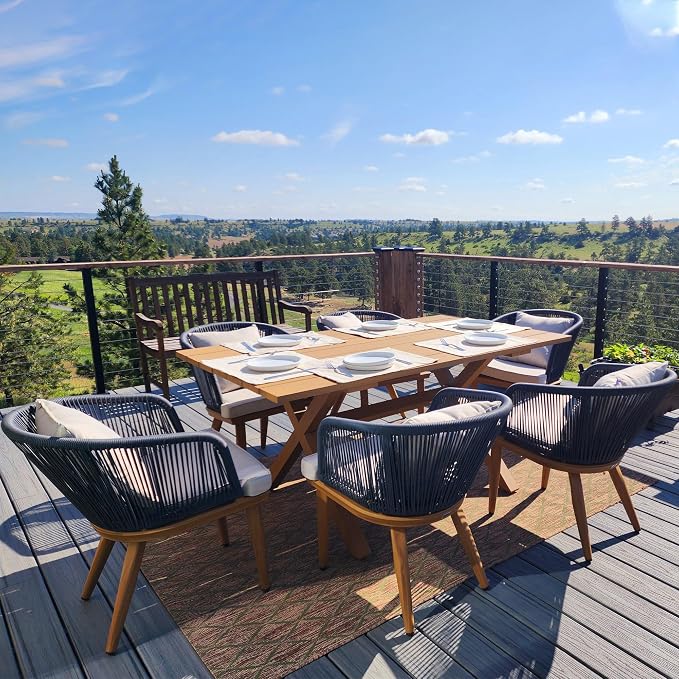 PURPLE LEAF 7 Pieces Patio Dining Set Wicker Outdoor Furniture Rectangular - Image 3