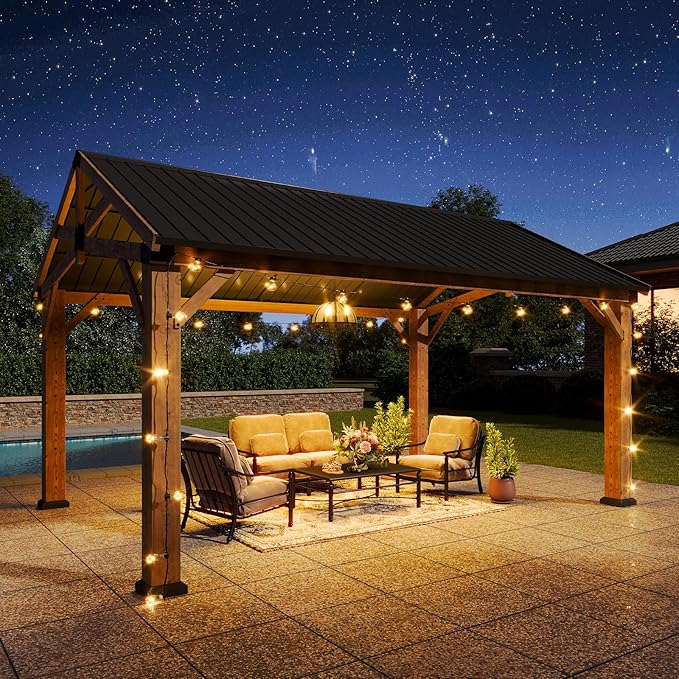 Aoxun 12' x 16' Outdoor Wood Gazebo, Hardtop Gazebo Permanent Wooden Pavilion - Image 7