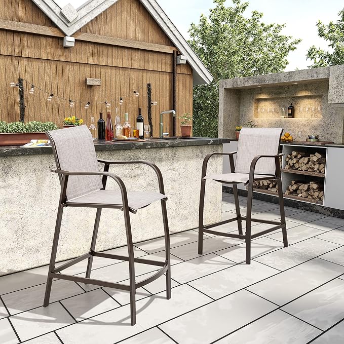 Crestlive Products Outdoor Bar Stools Set of 2, Counter Height Bar Stool by CrestliveProducts