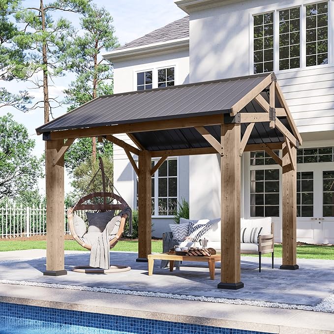 Aoxun 10' x 10' Outdoor Wood Gazebo, Hardtop Gazebo Permanent Wooden Pavilion - Image 8