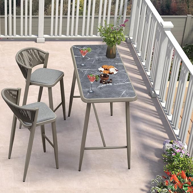 PURPLE LEAF Rectangular Patio Bar High Table Aluminum Stool Dining Table by PURPLELEAF