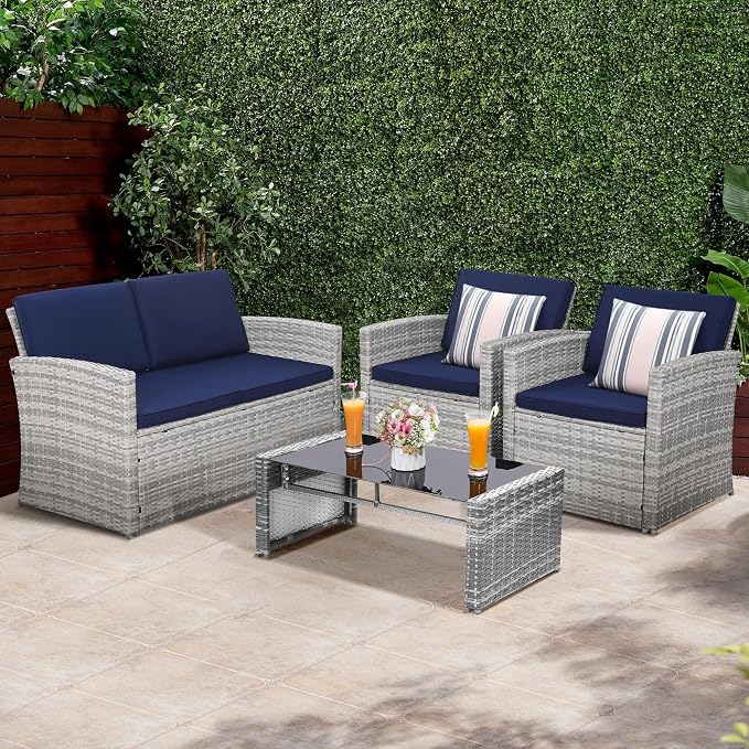 4-Piece Patio Furniture Set, Wicker Outdoor Rattan Sectional Sofa - Image 7