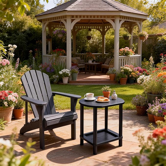 2 Tier Outdoor Side Table, Solid Wood Small Outdoor End Tables, Patio Table - Image 7