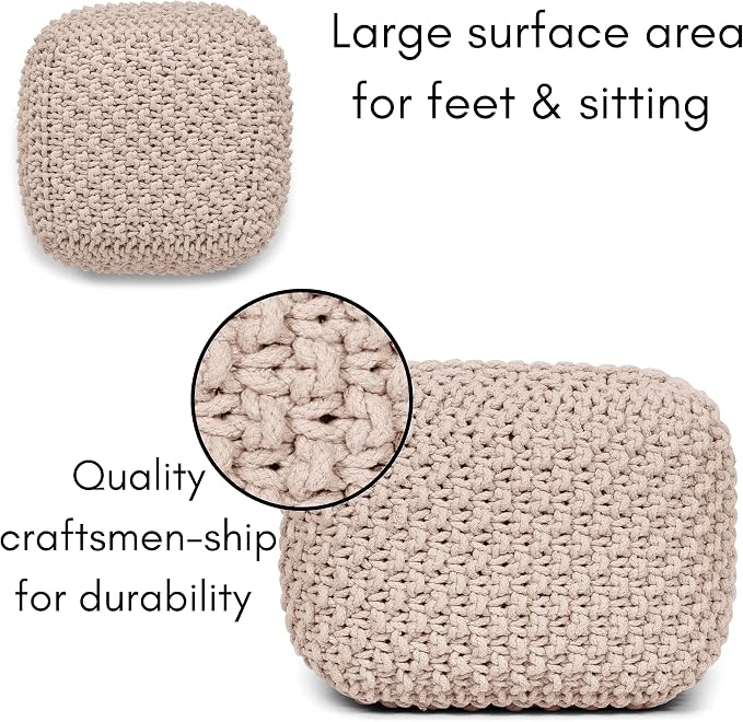 BIRDROCK HOME Square Pouf Ottoman | Cotton Braided Foot Stool - Image 5