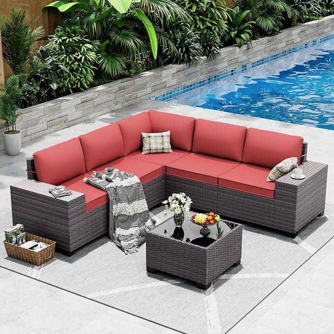 Outdoor Patio Furniture Set, 6 Pieces Outdoor Sectional Furniture High Backrest by ASJMR