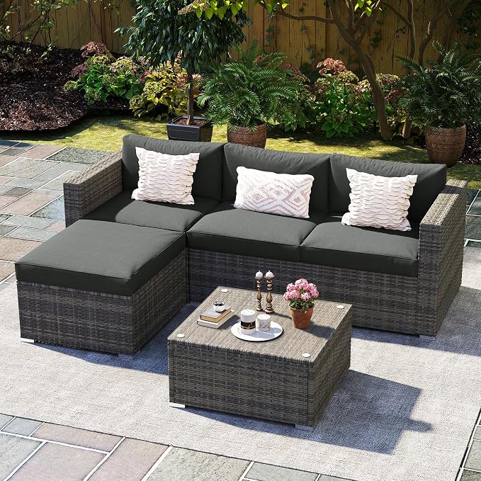 Wisteria Lane 5 Piece Outdoor Patio Furniture Set, All Weather Wicker Rattan by WisteriaLane