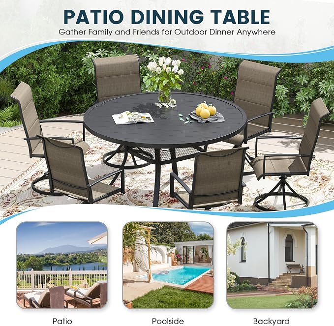 Patio Dining Table for 4-6, Round Metal Outdoor Table - Image 6