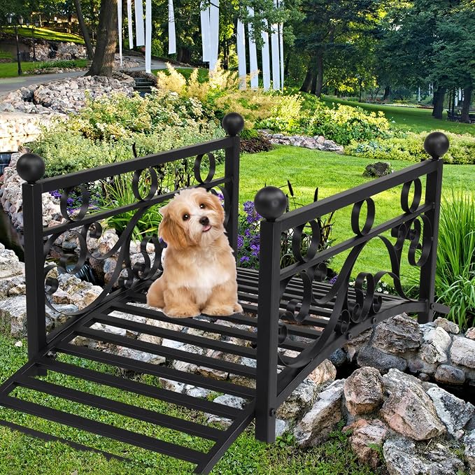40.16" Metal Arch Garden Bridge, Ourdoor Decorative Iron Foot Bridge - Image 8