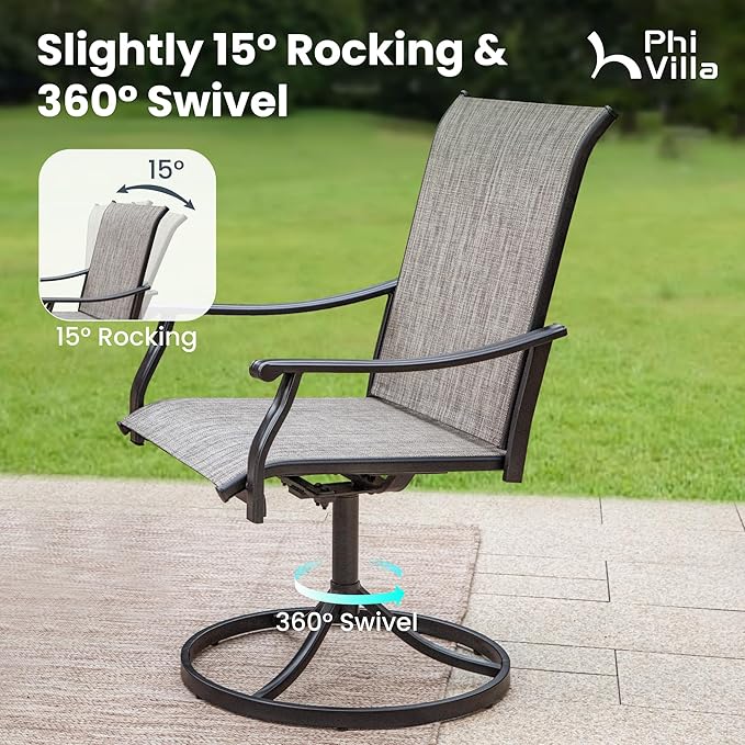 PHI VILLA 5 pcs Patio Dining Set, Outdoor Swivel Dining Chairs 4 and Round - Image 2