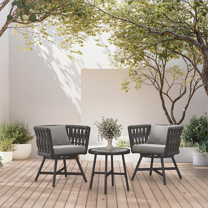 Grand patio Swivel Rope Wicker Chairs Set of 2, Patio Dining Chairs by GrandPatio