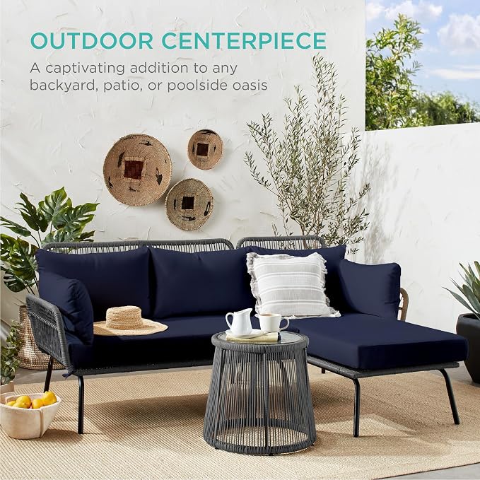 Best Choice Products Outdoor Rope Woven Sectional Patio Furniture L-Shaped - Image 6