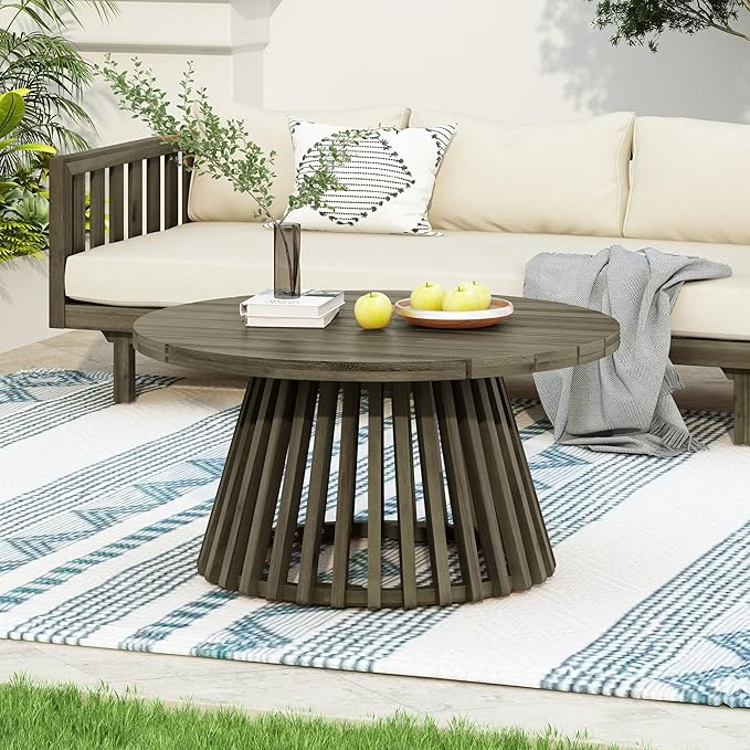 Merax Patio Outdoor Acacia Wood Round Coffee Table - Image 3