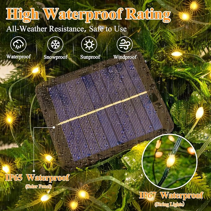 2 Pack Solar String Lights Total 480LED 158FT, IP67 Waterproof String Lights - Image 4