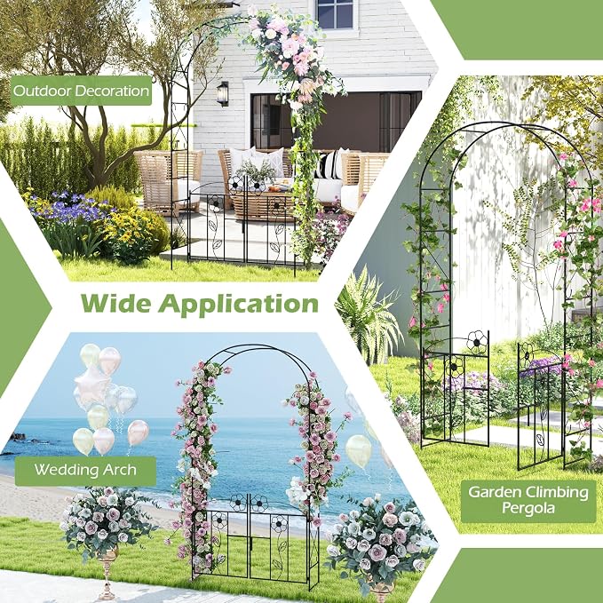 Giantex Garden Arbor with Gate, 7.5FT Metal Arch Trellis - Image 8