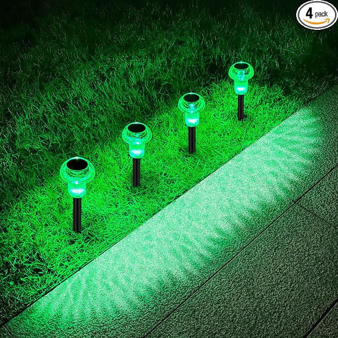 St Patricks Day Solar Pathway Lights Outdoor Decorative 4 Pack, Valentines Day by COZYPAVILION