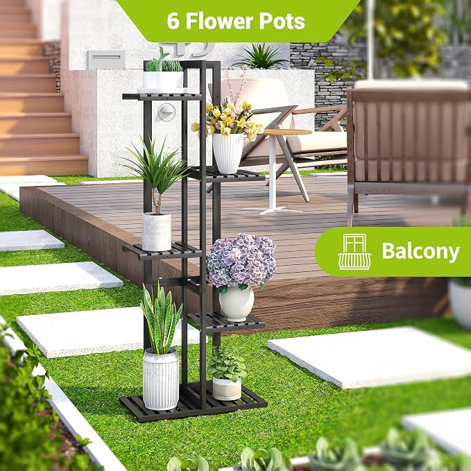 BMOSU Bamboo Plant Stand for Indoor Outdoor Plants Corner Tall Plant Shelf 6 - Image 4