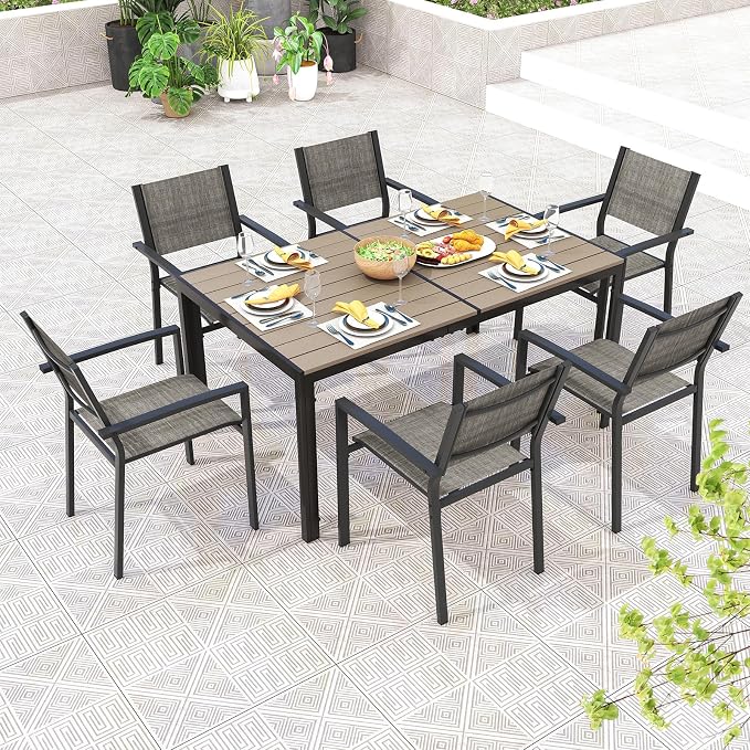 Tangkula 7 Piece Outdoor Dining Set, Patio Furniture Set w/ 6 Stackable Chairs - Image 9