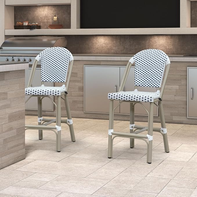 PURPLE LEAF Extra Large French Counter Height Bar Stools Set of 2 Champagne - Image 2
