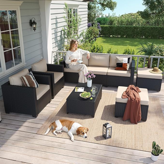 Aoxun 8 Piece Outdoor Patio Furniture Set 7 Seats, Outdoor Sectional - Image 4