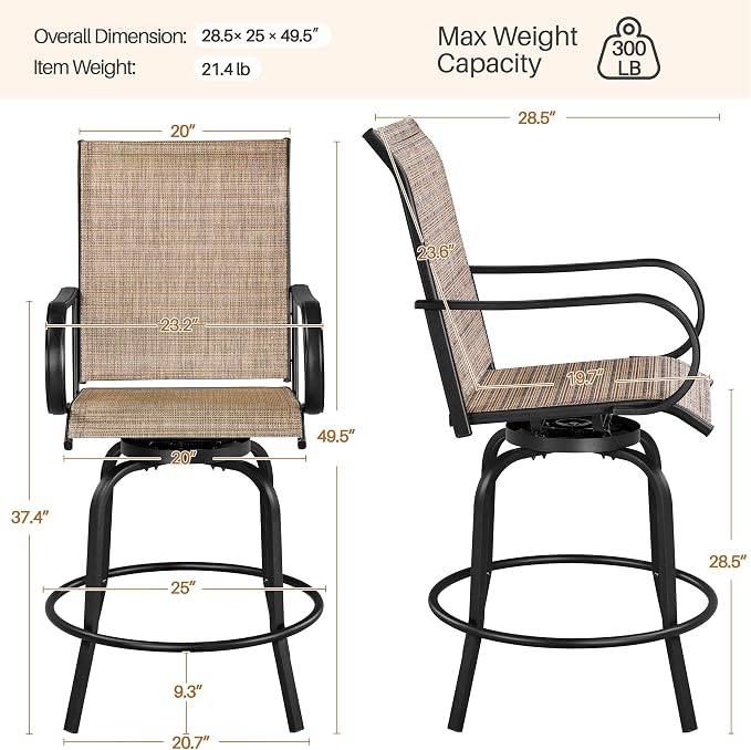 Yaheetech Patio Swivel Bar Stools Outdoor Chairs Set of 6 Outdoor High Bistro - Image 3