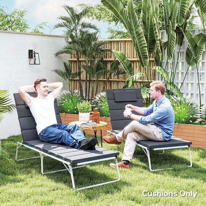 Outsunny Outdoor Lounge Chair Cushion Set of 2, Foldable Patio Chaise Lounge - Image 7