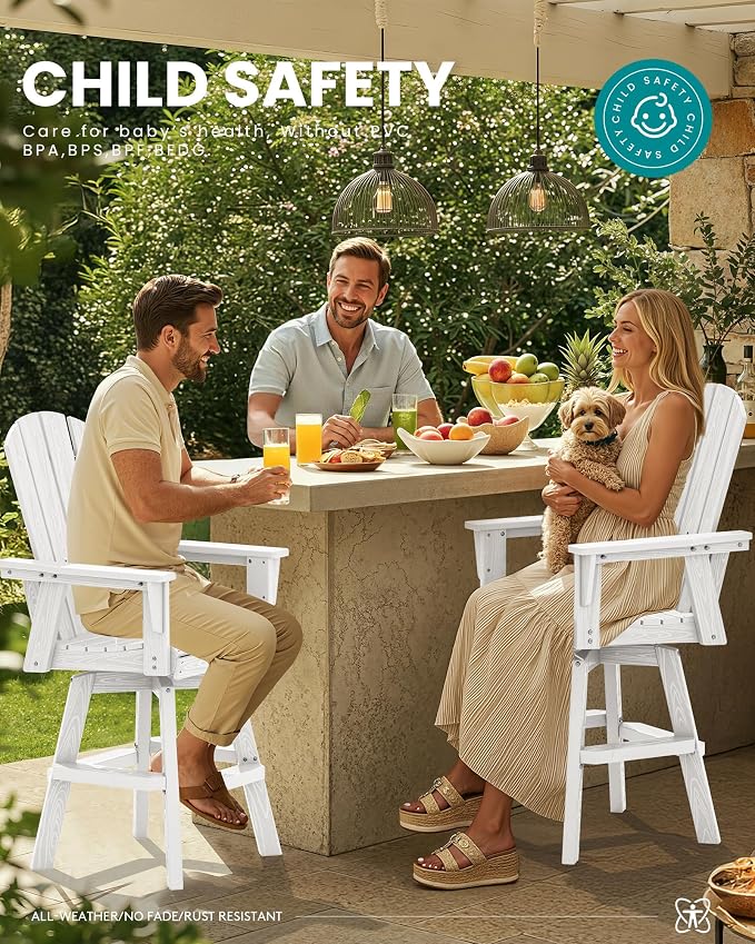 SERWALL Swivel Adirondack Barstools Set of 2, HDPE Outdoor Swivel Bar Chairs - Image 5
