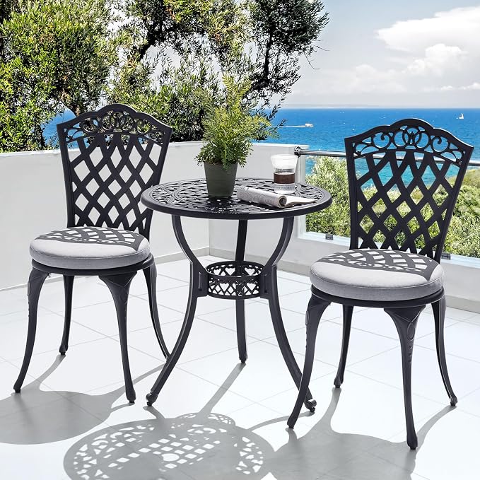 NUU GARDEN Patio Bistro Set 3 Piece, Outdoor Cast Aluminum Bistro Table and - Image 3