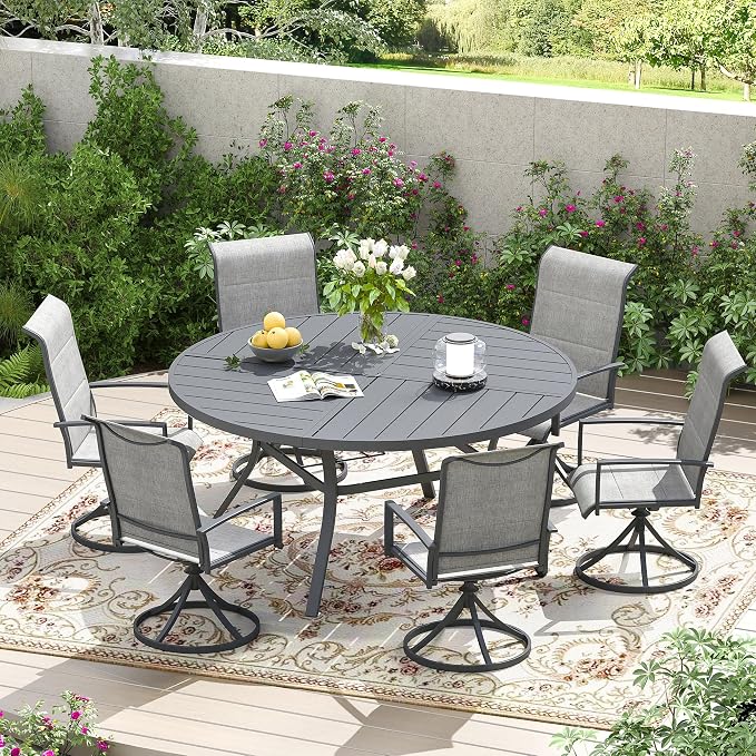 Patio Dining Table for 6-8, Round Metal Outdoor Table - Image 2