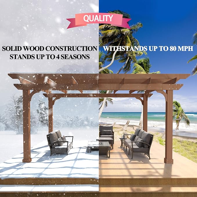 BlueWish 10' x 12' Patio Pergola, Cedar Wood Pergolas - Image 6
