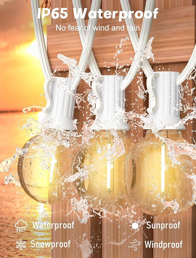 SUNSGNE White String Lights Outdoor, 50FT White Outdoor Lights - Image 3